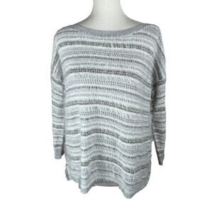 White House Black Market Striped Metallic Fuzzy Eyelash Pullover Sweater Size L